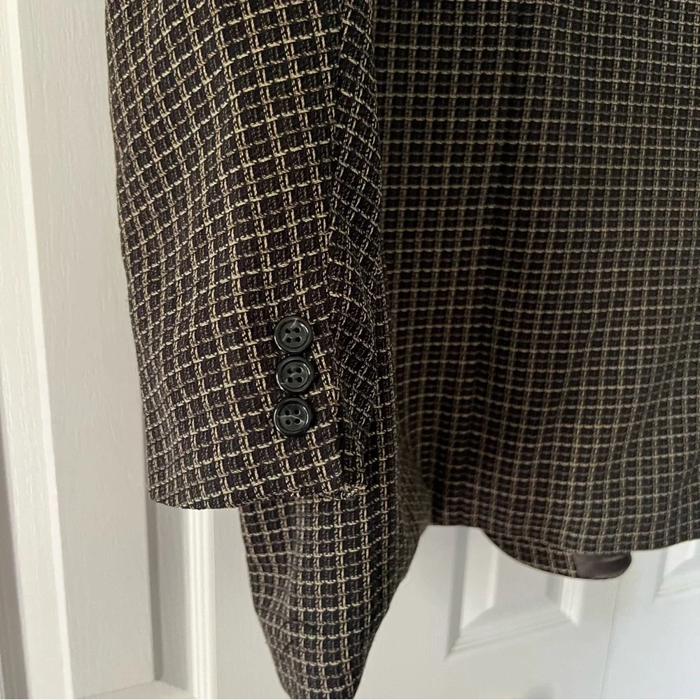 Hugo Boss Men's Black and Brown Checkered Blazer 100% Wool Size 42R